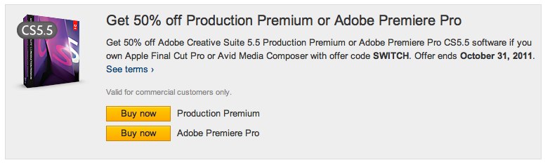 50% discount on Adobe Premiere Pro offer