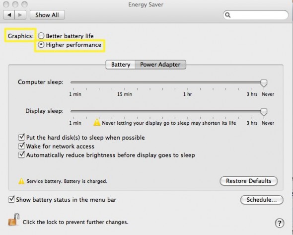 Apple MacBook Pro System Preferences Energy Saver