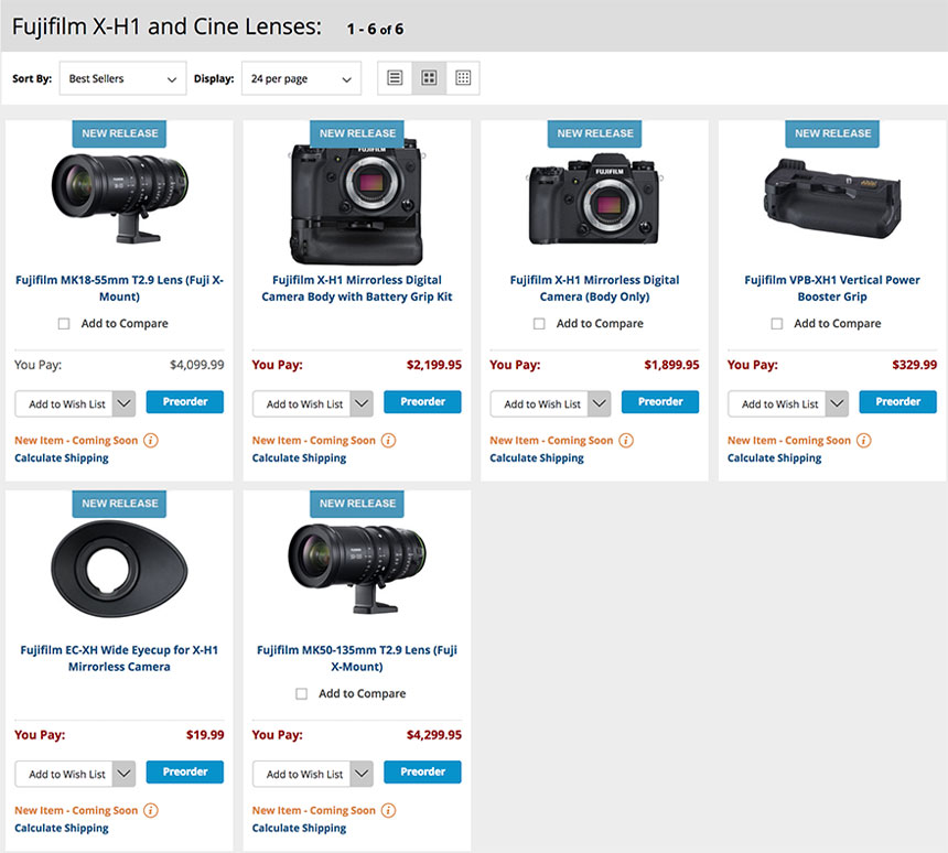 Fuji X-H1 cameras and cine lenses